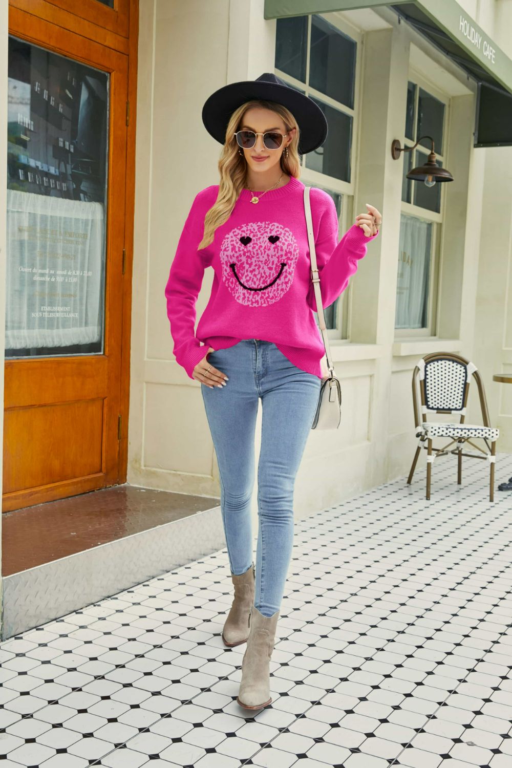 Smiley Face Graphic Dropped Shoulder Sweater
