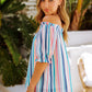 Rainbow Stripe Off-Shoulder Frilled Flounce Sleeve Blouse