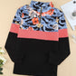 Plus Size Floral Color Block Quarter Zip Top