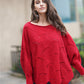 Openwork Boat Neck Sweater with Scalloped Hem