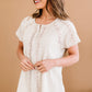Crochet Eyelet Buttoned Short Sleeves Top