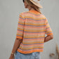 Striped Openwork Half Sleeve Knit Top
