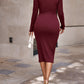 Textured Cutout Long Sleeve Slit Dress
