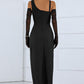 Asymmetrical Split Midi Dress with Long Sleeve Gloves