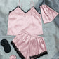 Lace Trim Cami, Shorts, Eye Mask, Scrunchie, and Bag Pajama Set