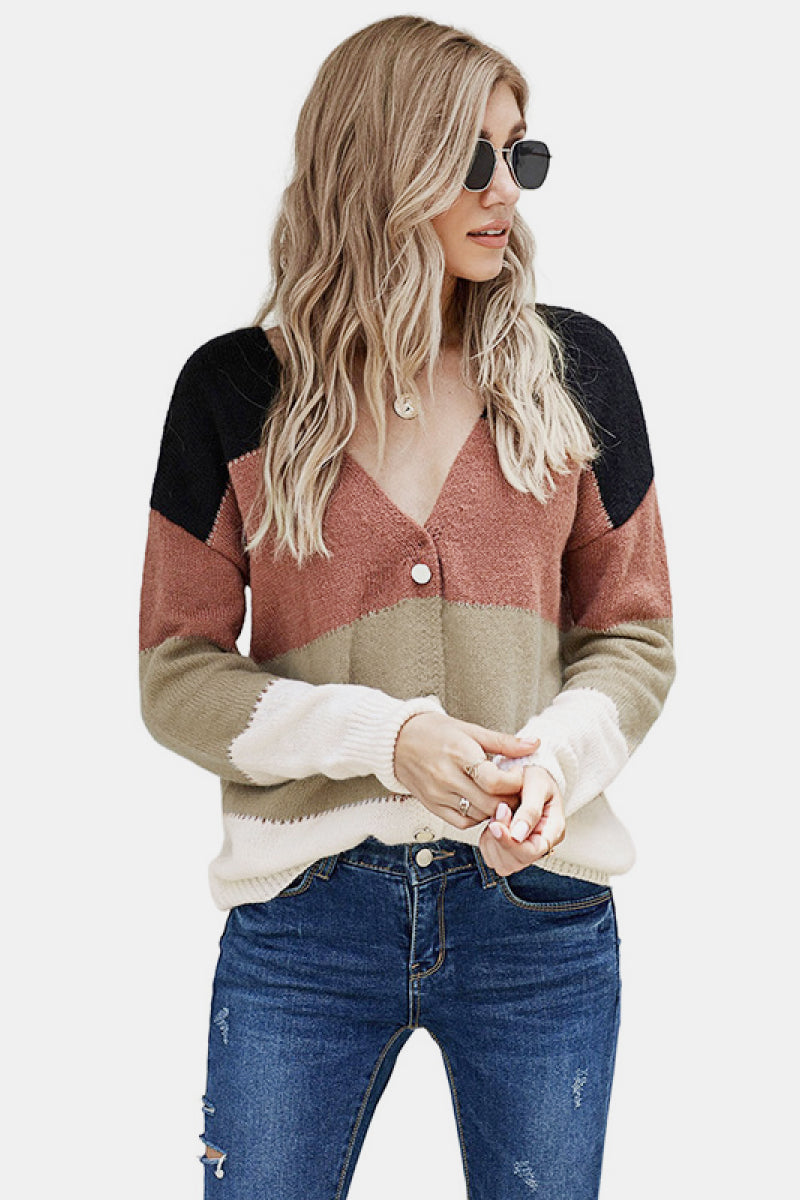 Colorblock Button Front Cardigan