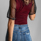 Spliced Mesh Puff Sleeve Blouse
