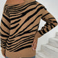 Tiger Print Cold-Shoulder High Neck Sweater
