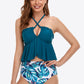 Botanical Print Ruffled Halter Neck Two-Piece Swimsuit