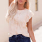 Round Neck Frill Trim Butterfly Sleeve Top