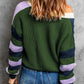 Color Block Rib-Knit V-Neck Cardigan