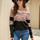 Leopard Color Block V-Neck Knit Pullover