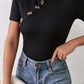 Decorative Button Round Neck Short Sleeve Bodysuit