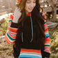Multicolored Stripe Drawstring Raglan Sleeve Hoodie