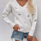 Floral Embroidery V-Neck Sweater