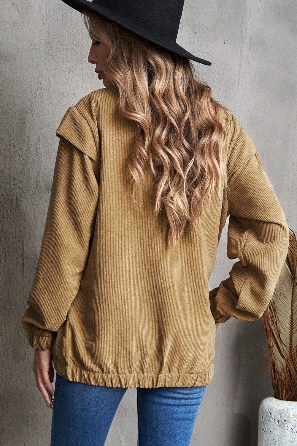 Snap Front Shoulder Detail Corduroy Shacket