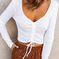 Drawstring Ruched Deep V Cropped Top