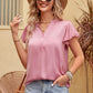 Flutter Sleeve Notched Neck Satin Blouse