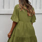 Button Front Tiered Tie Neck Mini Dress
