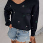 Floral Embroidery V-Neck Sweater