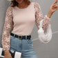 Lace Sleeve Round Neck Ribbed Top