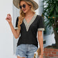 Contrast V-Neck Puff Sleeve Top