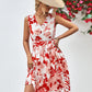 Floral V-Neck Tie Waist Sleeveless Dress