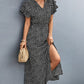 Printed Tie-Neck Flutter Sleeve Split Dress