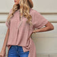 Notched Side Slit Cuffed Blouse