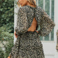 Floral Frill Trim Plunge Flounce Sleeve Dress