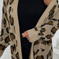 Leopard Print Ribbed Trim Dropped Shoulder Longline Cardigan