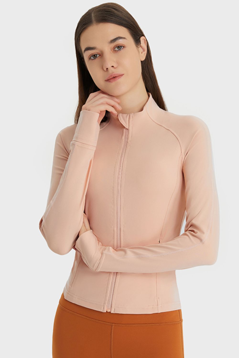 Zip Up Thumbhole Sleeve Sports Jacket with Pockets