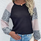 Contrast Leopard Print Waffle Knit Tee