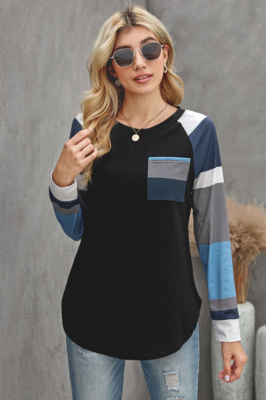 Color Block Pocket Raglan Sleeve Tee