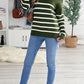 Striped Button Detail Mock Neck Sweater