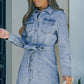Button Down Collared Neck Belted Denim Dress