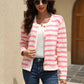 Striped Button Down Round Neck Cardigan
