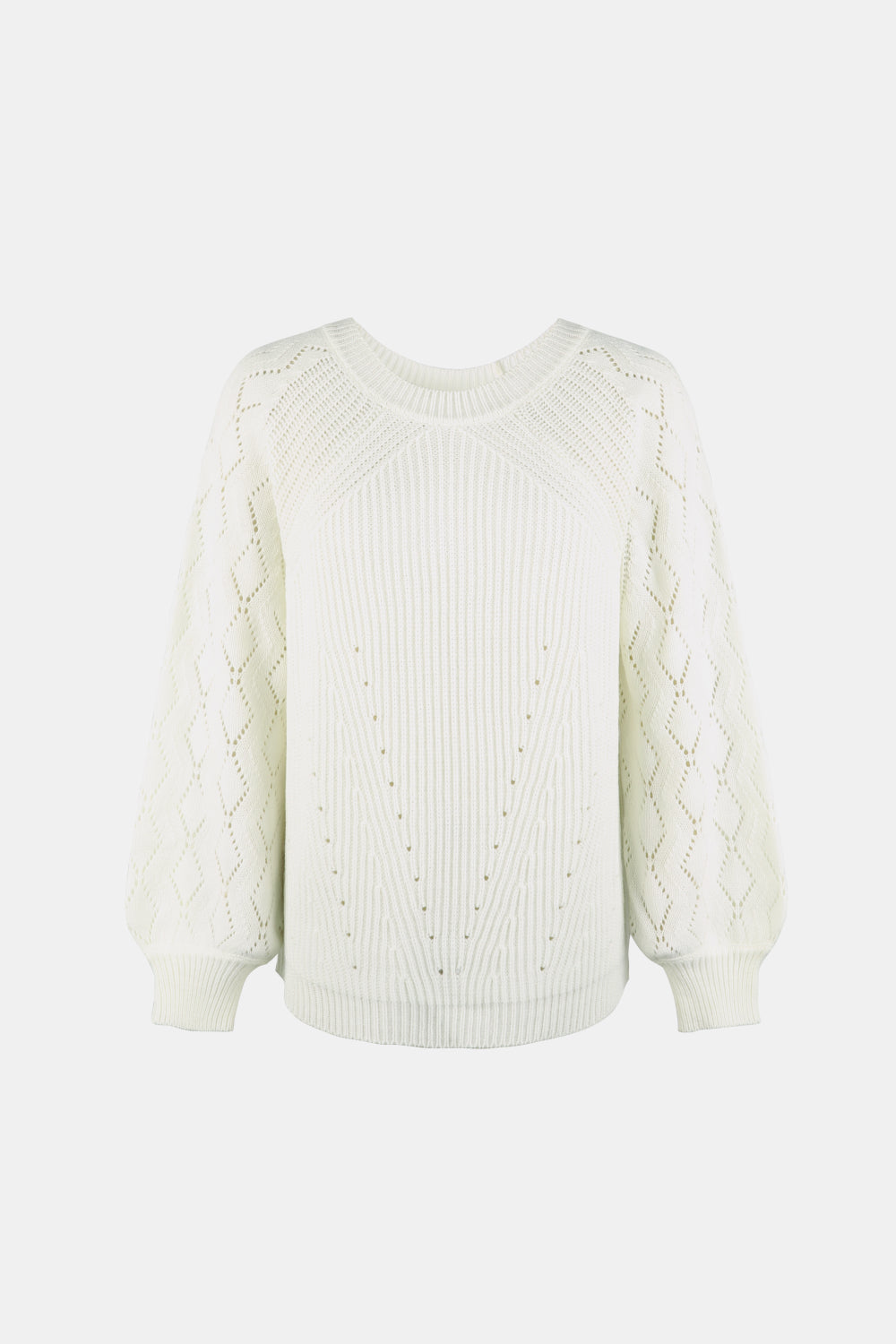 Openwork Balloon Sleeve Pullover Sweater