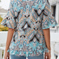Printed Flounce Sleeve Ruffle Hem Blouse