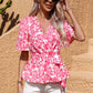 Floral Tie Belt Surplice Blouse