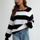 Striped Raglan Sleeve Ribbed Trim Knit Top