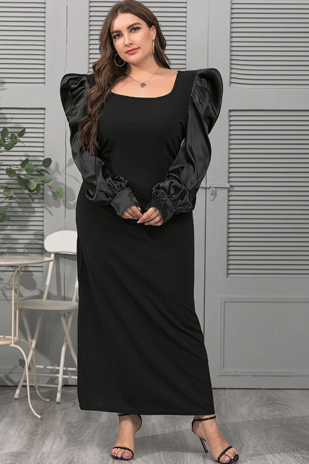 Plus Size Puff Sleeve Square Neck Dress