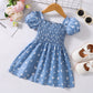 Printed Square Neck Smocked Dress