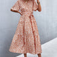Printed V-Neck Flutter Sleeve Belted Dress