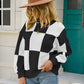 Checkered Dropped Shoulder Knit Pullover