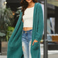 Open Front Long Sleeve Slit Hooded Cardigan