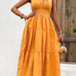 V-Neck Smocked Waist Sleeveless Tiered Dress