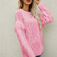 Mixed Knit Fringe Detail Round Neck Sweater