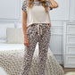 Leopard Splicing Short Sleeve Two Pieces Loungewear