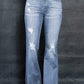 Distressed Raw Hem Flare Jeans